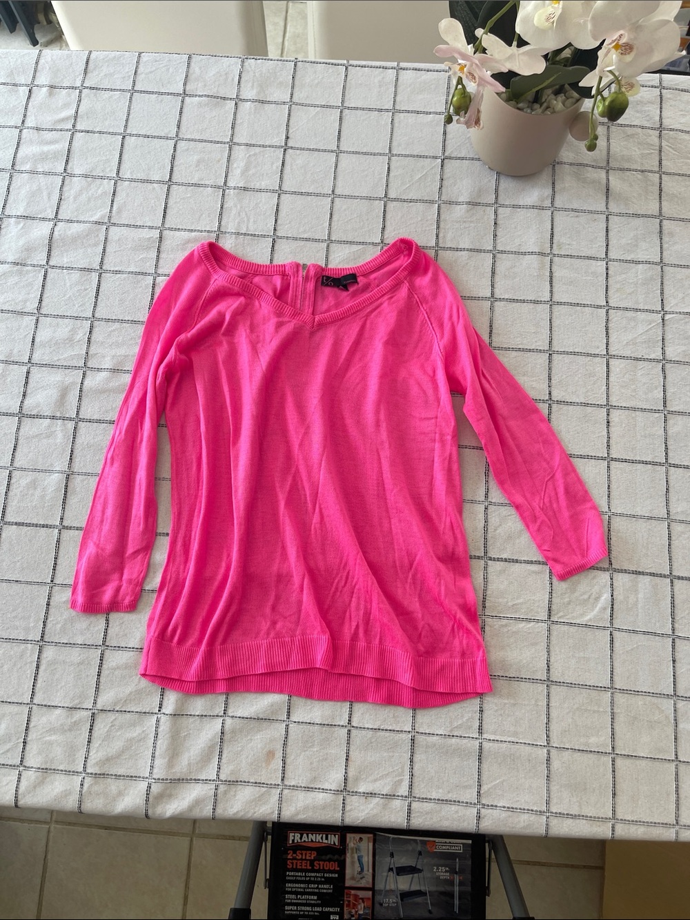 t/o Neon Pink V-Neck Lightweight Long Sleeve Top